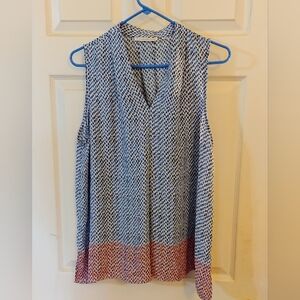 Violet & Claire Geometric Blue and Coral Sleeveless Blouse. Size Xl
